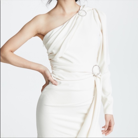 Ronny Kobo XS/S One-Shoulder Gathered Mini Dress Cream Cocktail Party Wedding - Picture 14 of 16